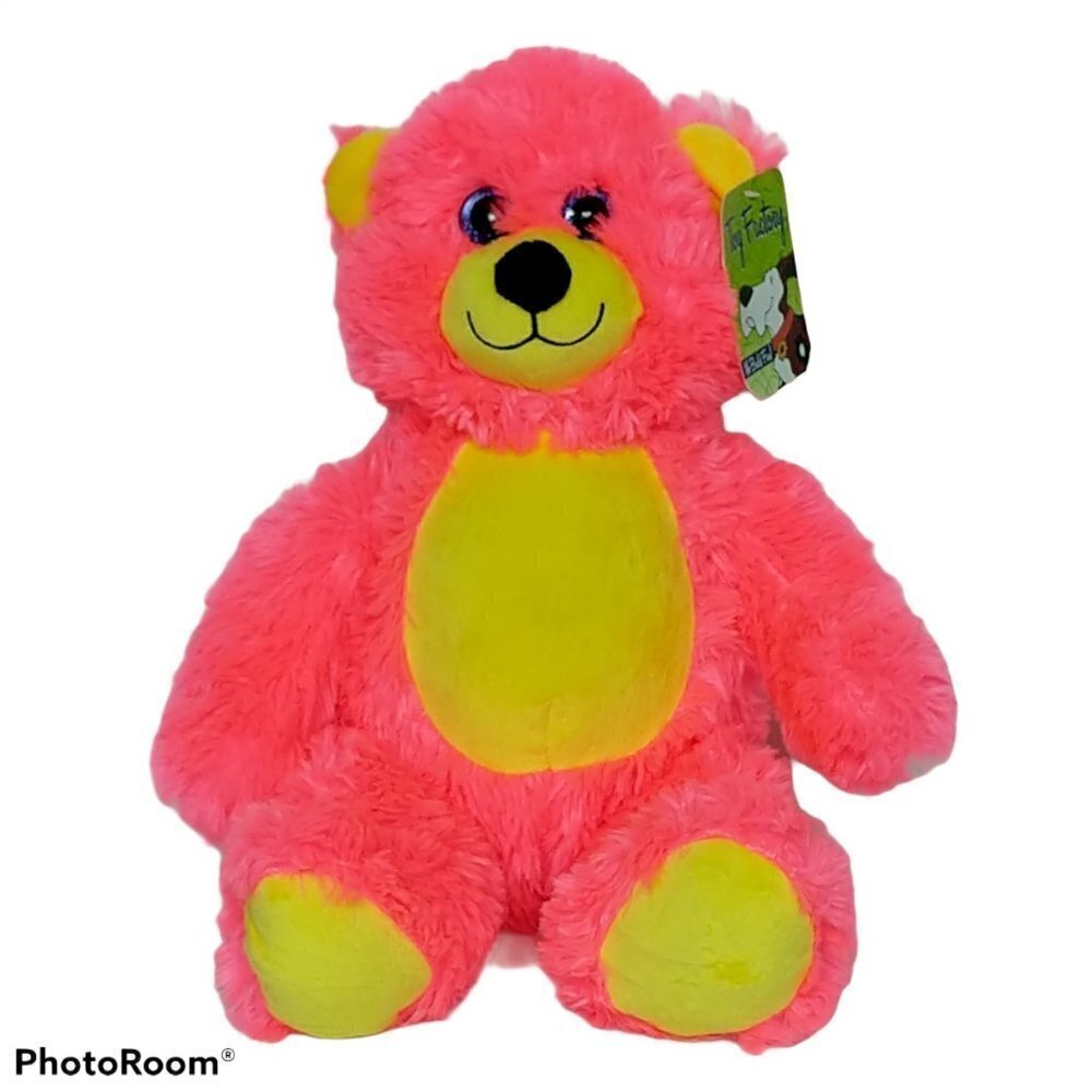 Toy Factory Teddy Bear Plush Large Pink Yellow NWT